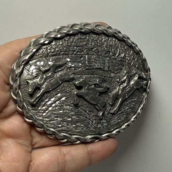 Vintage Ege 1992 Western Rodeo Cowboy Saddle Bronc Rider Belt Silver Buckle - Picture 2 of 9